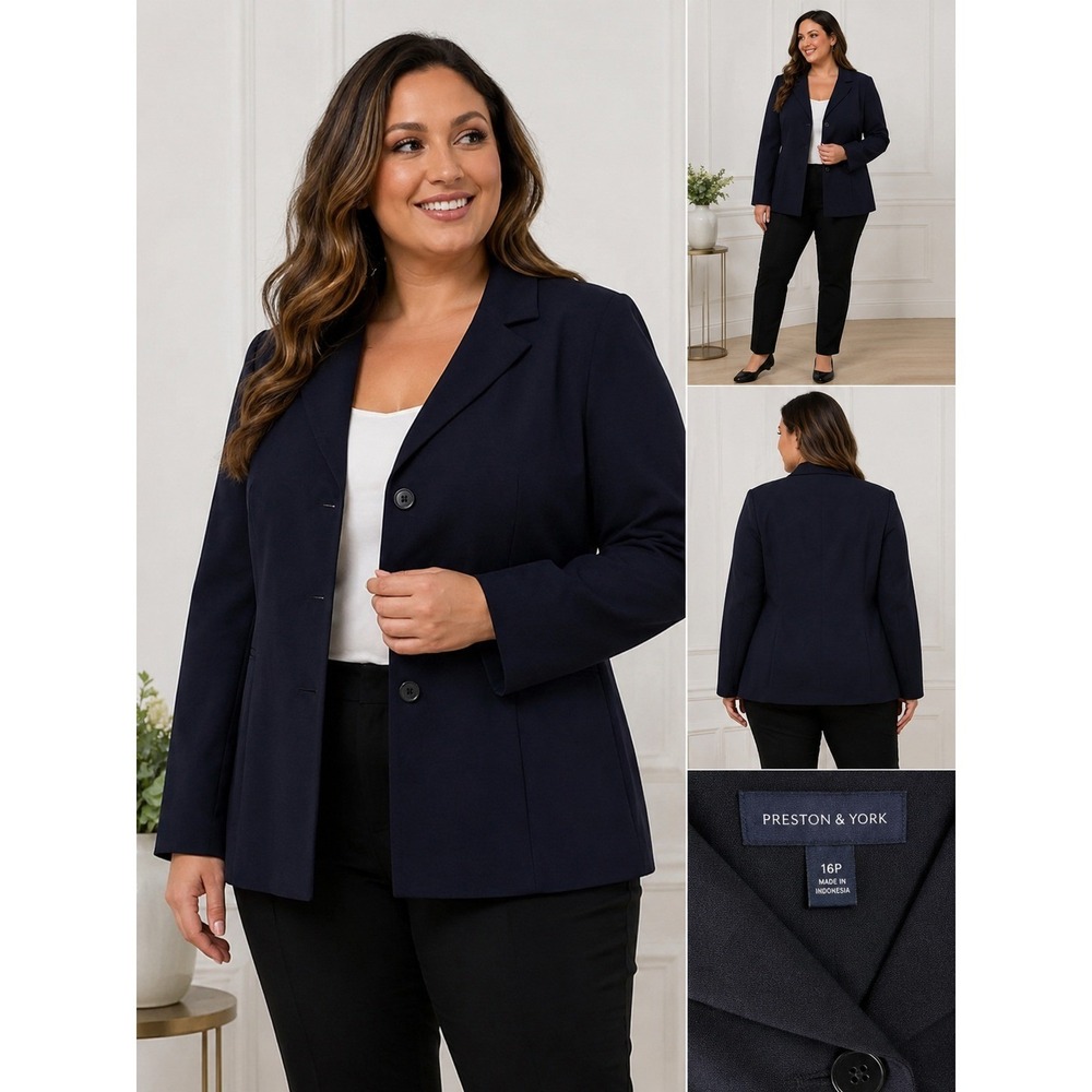 Preston & York Blazer Women 16 Black Polyester Tailored Workwear Office
